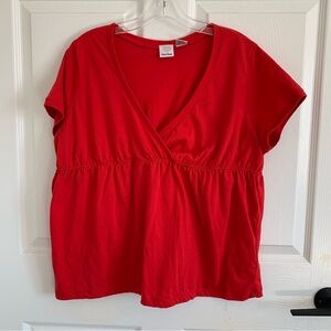 Extra Touch Red V-Neck Short Sleeve Tunic Cottonblend Lightweight Summer Top 2XL
